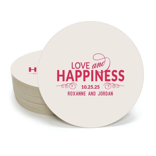 Love and Happiness Scroll Round Coasters